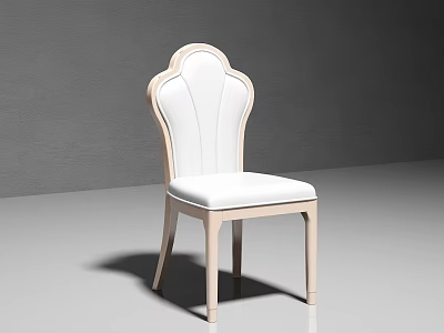 Modern White Upholstered Dining Chair With Scalloped Back And Light Wood Frame 3d model