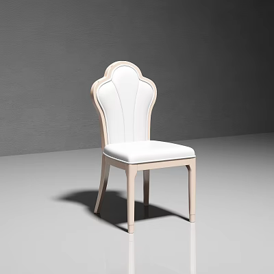 Modern White Upholstered Dining Chair With Scalloped Back And Light Wood Frame 3d model