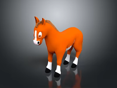 Orange Plush Toy Horse With White Legs Face And Black Hooves Standing On Dark Surface 3d model