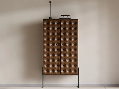 Elegant Modern Decorative Cabinet With Tufted Surface Button Design And Metal Legs 3d model