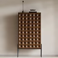 Elegant Modern Decorative Cabinet With Tufted Surface Button Design And Metal Legs 3d model