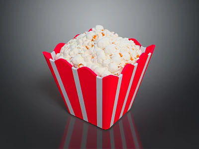 Red And White Striped Popcorn Bucket Filled With Fresh Popcorn Perfect For Movie Nights 3d model