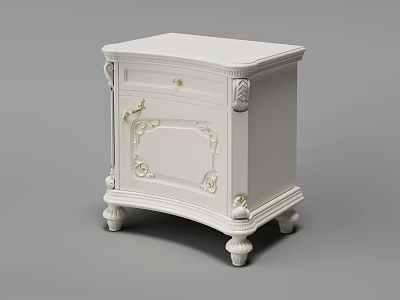 White Entryway Cabinet Side Cabinet With European Style Carved Details Drawer And Door 3d model