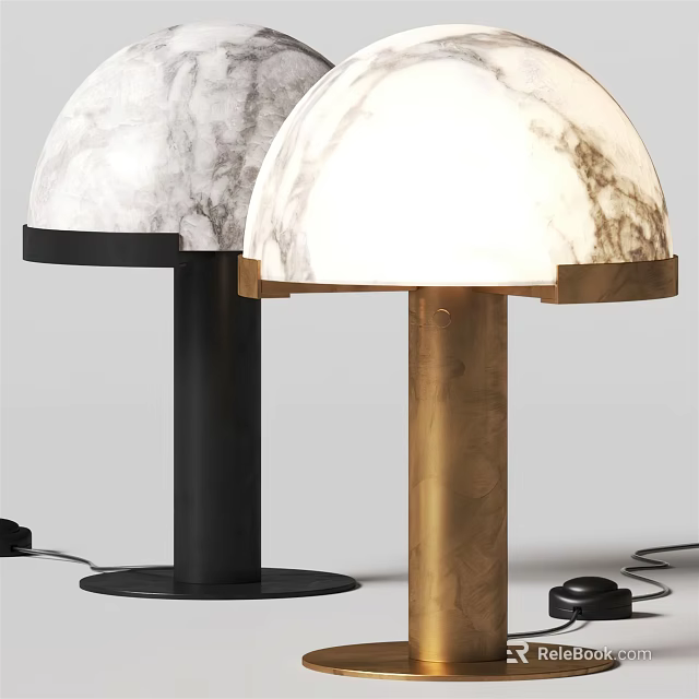 Elegant Modern Table Lamp With Marble Lampshade And Black Brass Base Design 3d model 