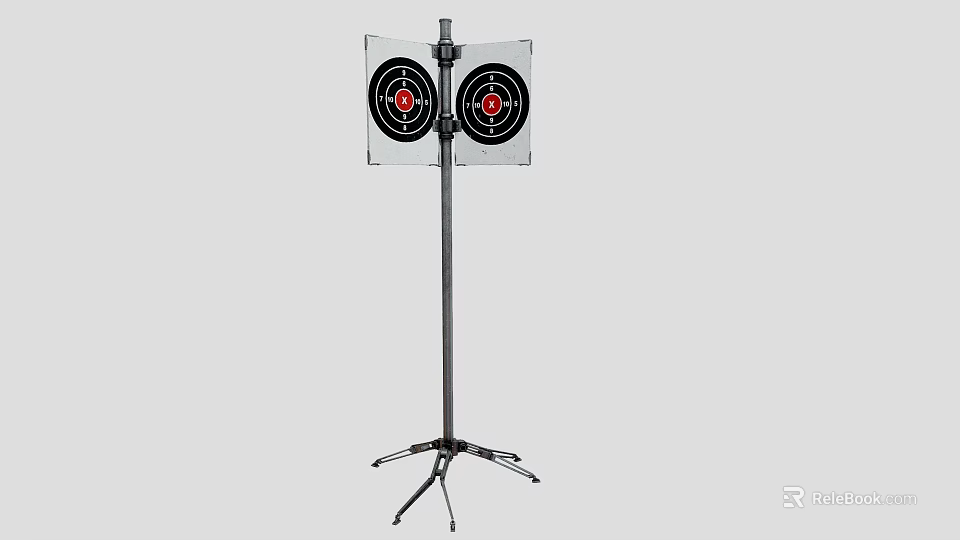Shooting Target Tripod Stand With Two White Boards And Red Bullseye Targets 3d model 