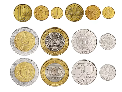 Various Metal Coins With Different Denominations And Intricate Designs On White 3d model