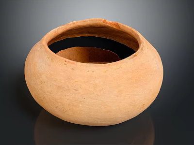 Artisanal Handcrafted Terracotta Clay Pot With Textured Surface And Round Design 3d model