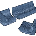 Modern Blue Multi Person Sofa With Pleated Fabric And Matching Chairs