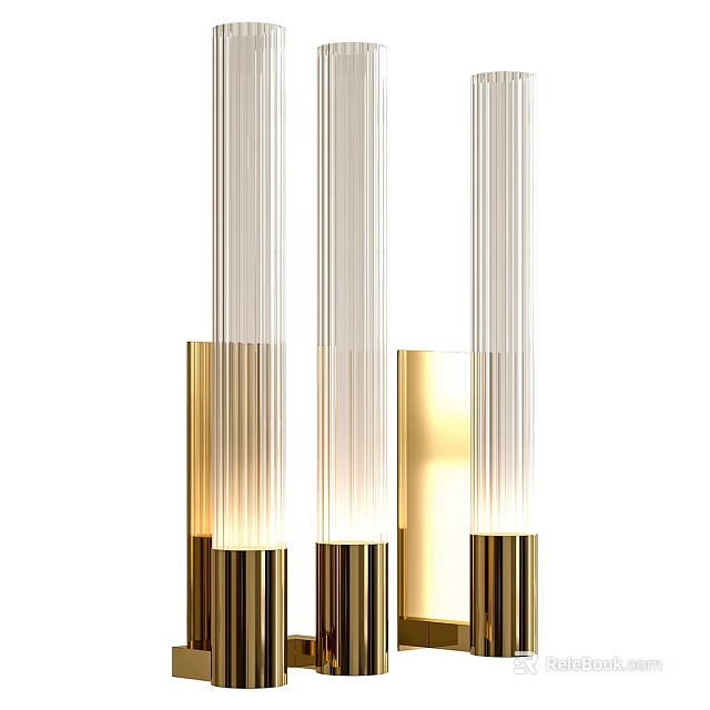 Modern Luxury Wall Sconce With Golden Metal Base And Striped Glass Shade 3d model 