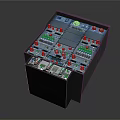 Black Electrical Control Panel With White Buttons Knobs Indicators Colorful Components And Layered Structure
