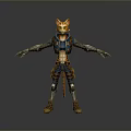 Anthropomorphic Cat Character In Blue Combat Outfit With Orange Fur Arms Outstretched