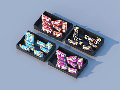 Colorful Wrapped Candies in Black Trays for Daily Household Supplies 3d model
