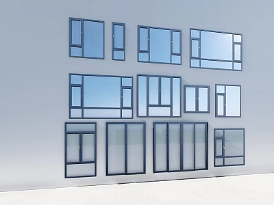 Assorted Window Styles With Different Sizes And Frames On White Wall 3d model