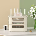 White Multi Layer Storage Shelf with Router White Flowers Mug and Gold Decor