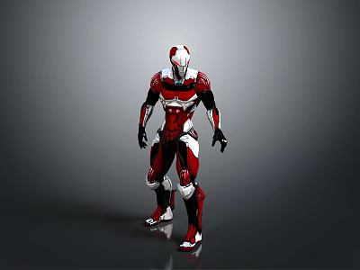 Red and White Armored Humanoid Character in Mechanical Sci Fi Suit 3d model