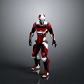 Red and White Armored Humanoid Character in Mechanical Sci Fi Suit