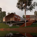 Modern Detached Villa On Hillside With Large Windows Green Surroundings And Water View