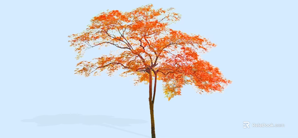 Stunning Arbor Featuring Orange Red Leaves and Brown Trunk Against Light Blue Sky 3d model 
