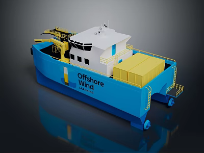 Blue Offshore Wind Support Ship With Yellow Structures 3d model