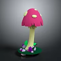 Pink Mushroom Plant With Umbrella Cap Yellow Spots And Stem Green Base Purple Pink Decorations