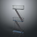 Industrial Z Shaped Staircase With Multiple Platforms And Metal Railings