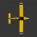 Yellow Small Single Engine Aircraft With Blue Stripes Propeller Wings On Dark Background 3d model