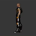 Bald Head Man In Yellow Black Outfit With Red Shoulder Gear 3D Model Character