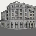 Classical Style Commercial Complex With Multi Story Stone Facade And Arched Windows 3d model