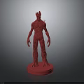 Red Humanoid Creature 3D Model Figure Standing On Circular Base With Tree Like Texture