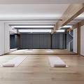 Bright Indoor Yoga Fitness Space with Wooden Floor and Exercise Mats
