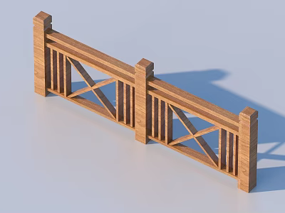 Wooden Railing with Posts Crossed Slats and Top Rail for Outdoor Decor 3d model