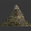 Cartoon Scene Pyramid Structure With Layered Fantasy Buildings And Rocky Caves