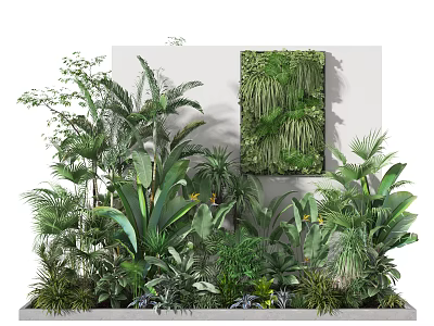 Lush Indoor Green Plants With Diverse Foliage And Vertical Garden Wall 3d model