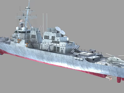Modern Naval Warship Featuring Silver Gray Hull Red Bottom Superstructure Antennas And Deck Equipment 3d model
