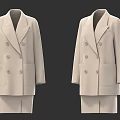 Beige Double Breasted Suit Set With Long Sleeve Blazer And Matching Skirt