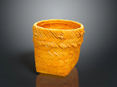 Yellow Handwoven Storage Basket With Intricate Wicker Texture And Durable Design 3d model