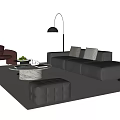 Modern Leather Sofa and Coffee Table Set with Marble Top Ottoman Floor Lamp and Armchair