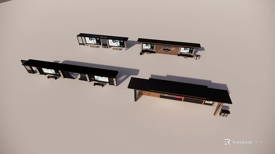 Roadside Bus Shelter Facilities Featuring Modern Roof And Seating Structures 3d model 
