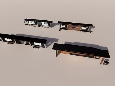 Roadside Bus Shelter Facilities Featuring Modern Roof And Seating Structures 3d model