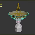 Large Satellite Dish With Red Top Component Metal Support And Hexagonal Concrete Base 3d model