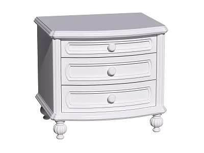 White Bedside Table With Three Drawers Round Knobs And Decorative Legs 3d model