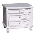 White Bedside Table With Three Drawers Round Knobs And Decorative Legs