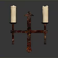 Red Metal Candelabra With Two White Candles Intricate Design And Dark Background For Home Decor