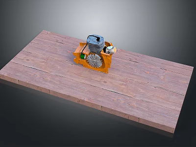 Industrial Mechanical Equipment With Orange Casing Placed On Wooden Platform Surface 3d model
