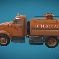 Vintage Orange Oil Truck With Yellow Warning Light On Blue Background