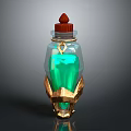 Enchanted Glass Bottle With Green Liquid Golden Decorative Base Red Stopper And Ring