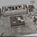 Modern Sofa Coffee Table Set With Accent Chairs Side Tables Lamps And Patterned Rug 3d model