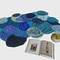 Vibrant Circular Patterned Rug With Open Book And Grapes Bowl On Light Floor
