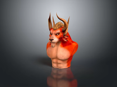 Mythical Game Movie Character With Horns Red Orange Skin And Lion Like Mane 3d model