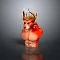 Mythical Game Movie Character With Horns Red Orange Skin And Lion Like Mane